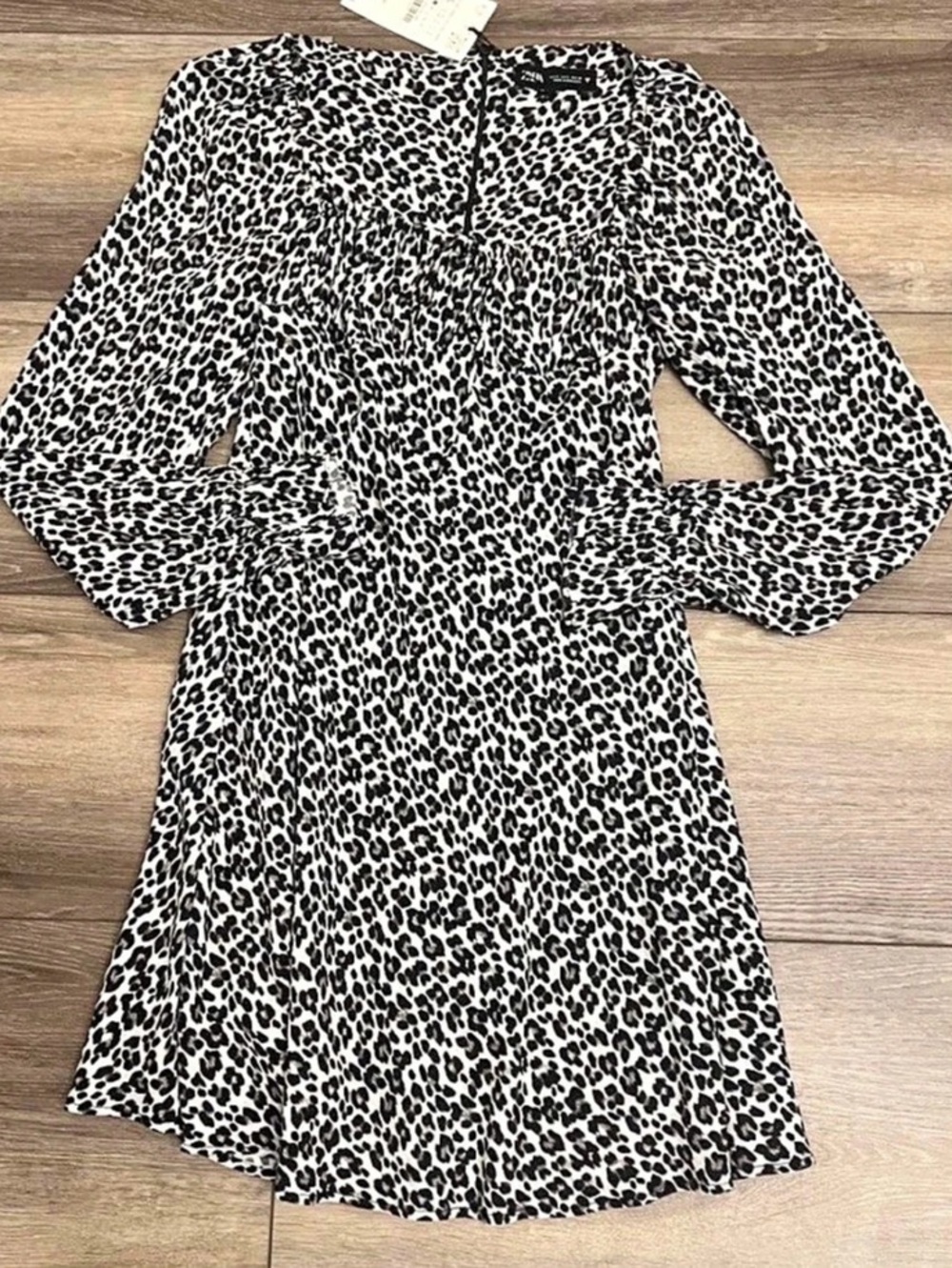 Zara Animal Print Short Dress Mini Dress White & Black Small